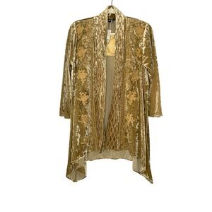 Andree By Unit NWT boho gold crushed velvet embroidered  cardigan jacket. Size M